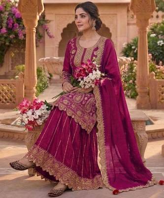 Purple silk blend embroidered palazzo set 3