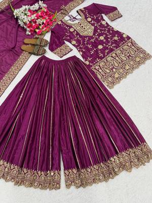 Purple silk blend embroidered palazzo set 4