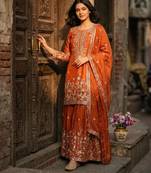 Orange silk blend embroidered sharara set