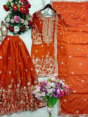 Orange silk blend embroidered sharara set 4