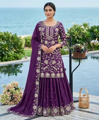 Purple silk blend embroidered palazzo set 1