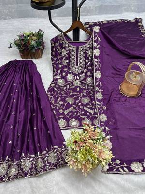 Purple silk blend embroidered palazzo set 2