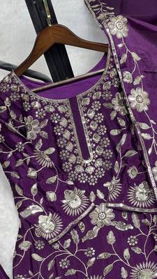 Purple silk blend embroidered palazzo set 3