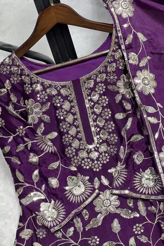 Purple silk blend embroidered palazzo set