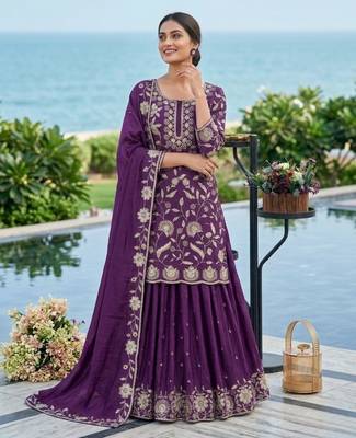 Purple silk blend embroidered palazzo set 4