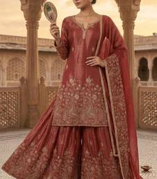 Light-red silk blend embroidered palazzo set