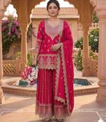 Red silk blend embroidered palazzo set