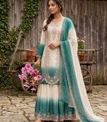 White georgette embroidered palazzo set