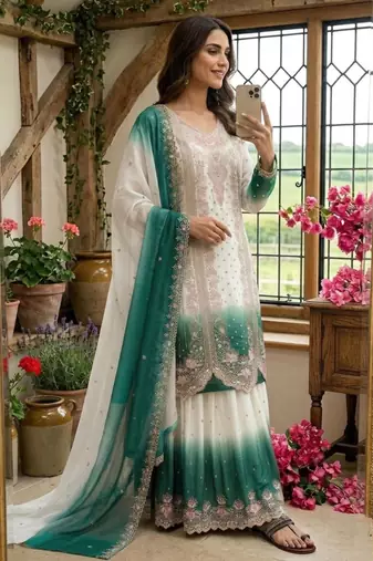 White georgette embroidered palazzo set