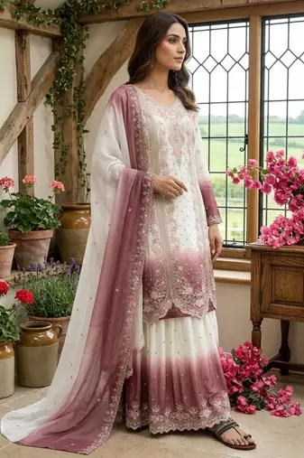 White georgette embroidered palazzo set