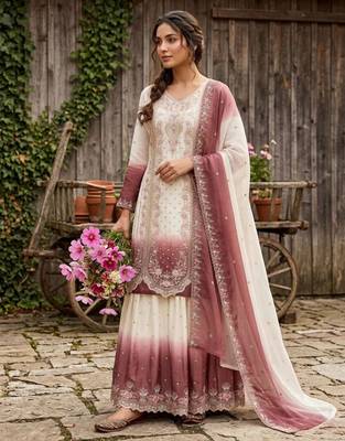 White georgette embroidered palazzo set 1