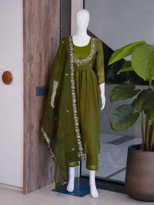 Olive satin embroidered palazzo set 3