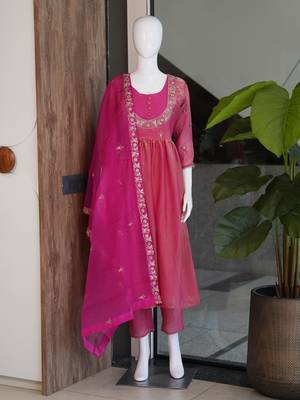 Hot-pink satin embroidered palazzo set 2