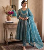 Blue satin embroidered palazzo set