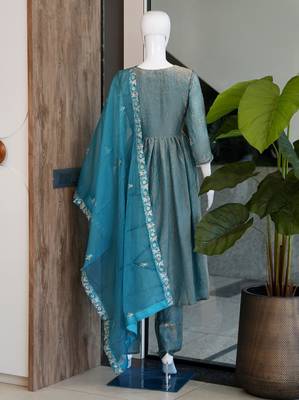 Blue satin embroidered palazzo set 2