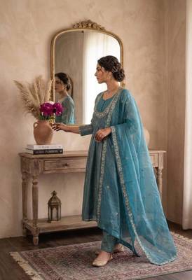 Blue satin embroidered palazzo set 3