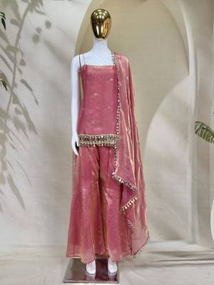 Pink silk blend embroidered sharara set 4