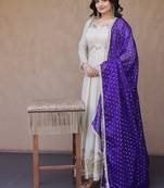 Designer cosmos gown with real mirror work & moss butti dupatta for women