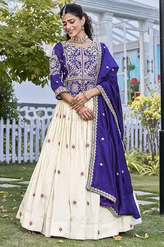 vichitra silk blend embroidered lehenga choli with dupatta