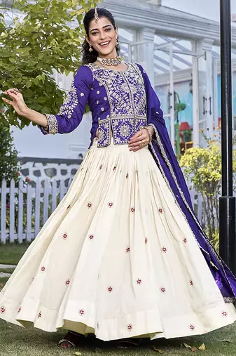 Designer Pure Vichitra Kurti with Tissue Silk Lehenga & Embroidered Dupatta for Women