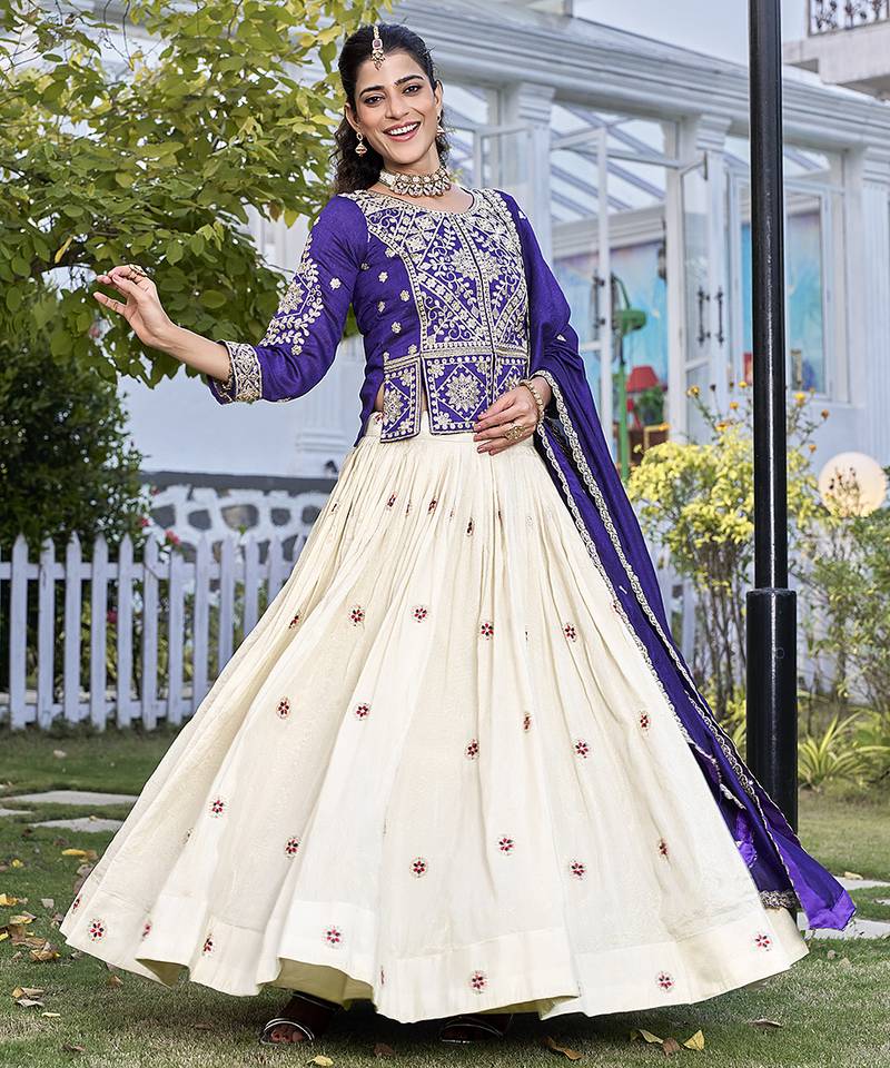 Designer Pure Vichitra Kurti with Tissue Silk Lehenga & Embroidered Dupatta for Women
