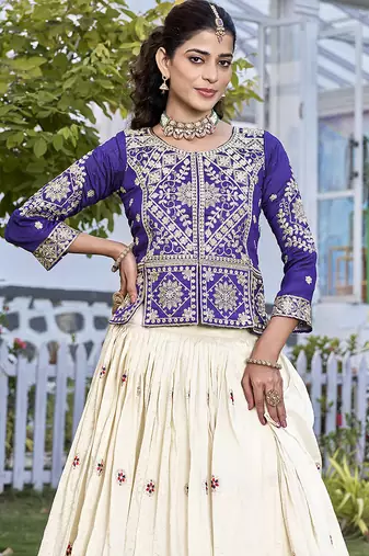 Designer Pure Vichitra Kurti with Tissue Silk Lehenga & Embroidered Dupatta for Women