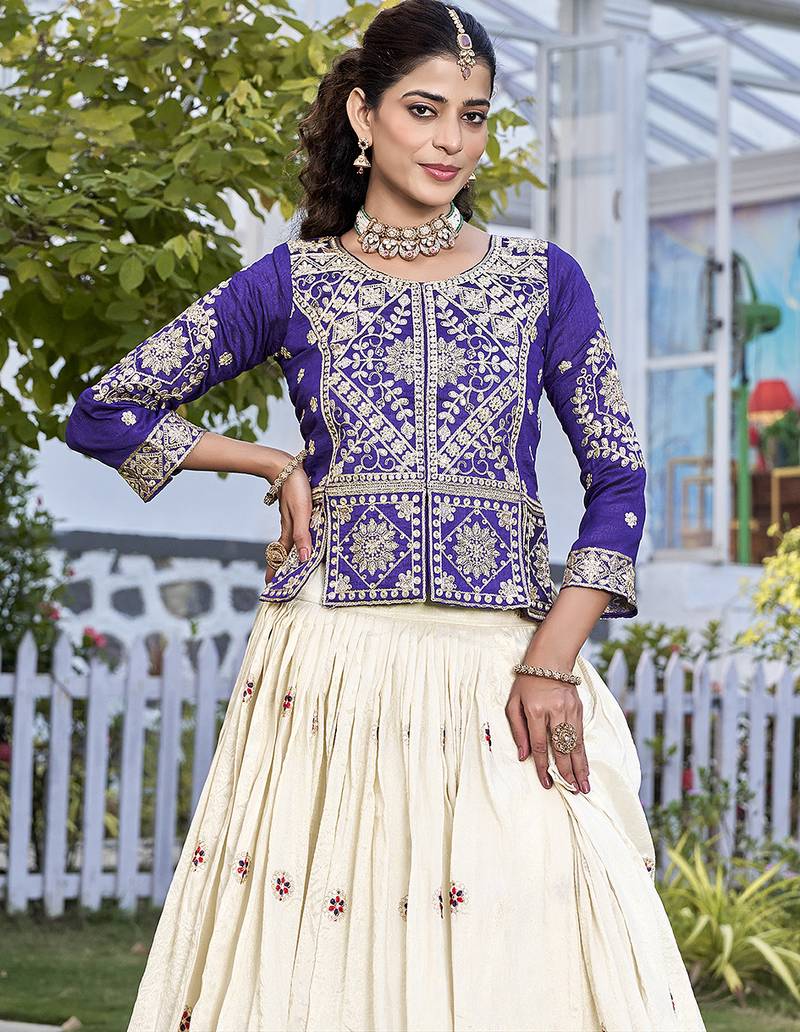 Designer Pure Vichitra Kurti with Tissue Silk Lehenga & Embroidered Dupatta for Women
