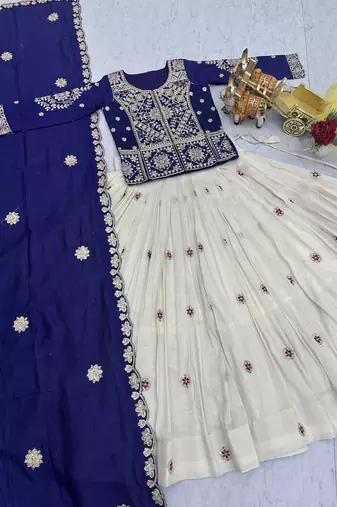 Designer Pure Vichitra Kurti with Tissue Silk Lehenga & Embroidered Dupatta for Women