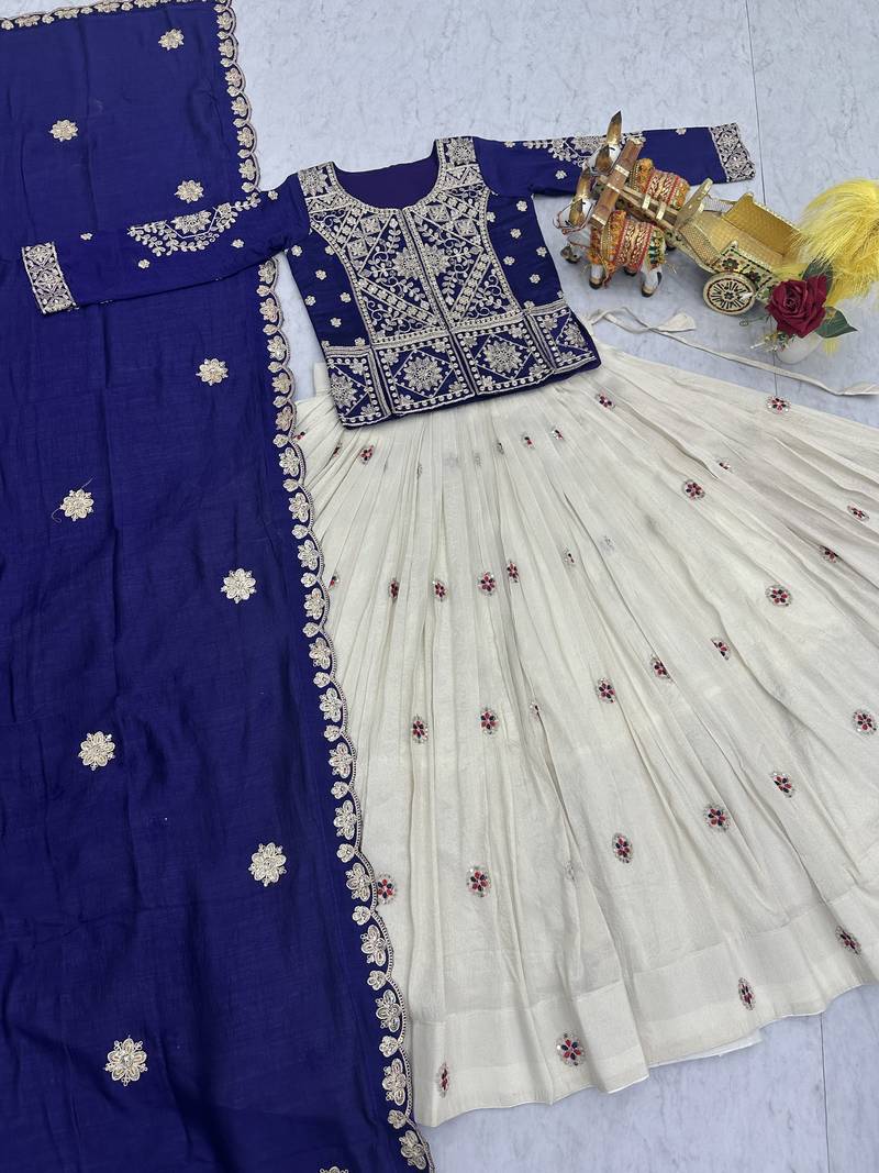 Designer Pure Vichitra Kurti with Tissue Silk Lehenga & Embroidered Dupatta for Women