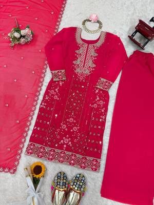 Designer faux georgette palazzo suit with thread & sequins work dupatta 3