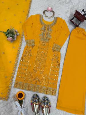 Designer faux georgette palazzo suit with thread & sequins work dupatta 3