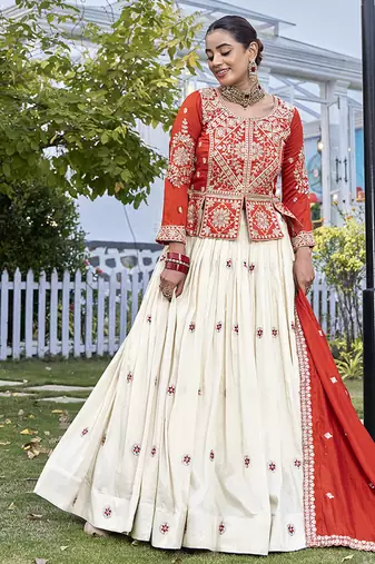Designer Pure Vichitra Kurti with Tissue Silk Lehenga & Embroidered Dupatta for Women