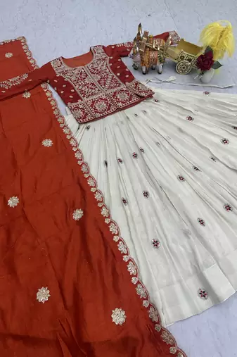 Designer Pure Vichitra Kurti with Tissue Silk Lehenga & Embroidered Dupatta for Women