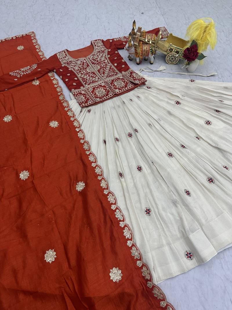 Designer Pure Vichitra Kurti with Tissue Silk Lehenga & Embroidered Dupatta for Women