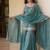 Teal green silk blend embroidered kurta & sharara set