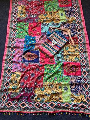 Multi Color  Ajrakh Print And  Real Mirror work Silk Saree 3