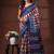 Offwhite & midnight blue  malmal cotton saree with red handblock print design
