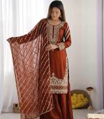 Designer pure fendy silk sharara suit set with heavy embroidery beads work & dupatta