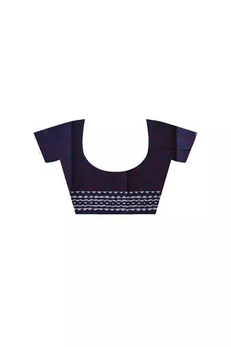 Offwhite & midnight blue  malmal cotton saree with red handblock print design
