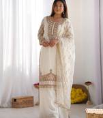 Designer pure fendy silk sharara suit set with heavy embroidery beads work & dupatta