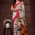Off white  malmal cotton saree with multicolor tribal art handblock print & red border design
