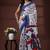Off white & royal blue  malmal cotton saree with tribal art handblock print design
