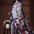 Off white & royal blue  malmal cotton saree with tribal art handblock print design