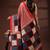 Red & black  malmal cotton saree with contrast border & geometric pallu