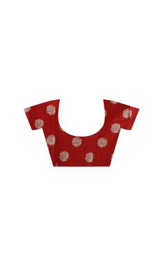 Red & black  malmal cotton saree with contrast border & geometric pallu 4