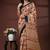 Beige & maroon  malmal cotton saree with floral handblock print and black border design