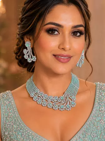 Mint Lagoon AD Necklace Ensemble