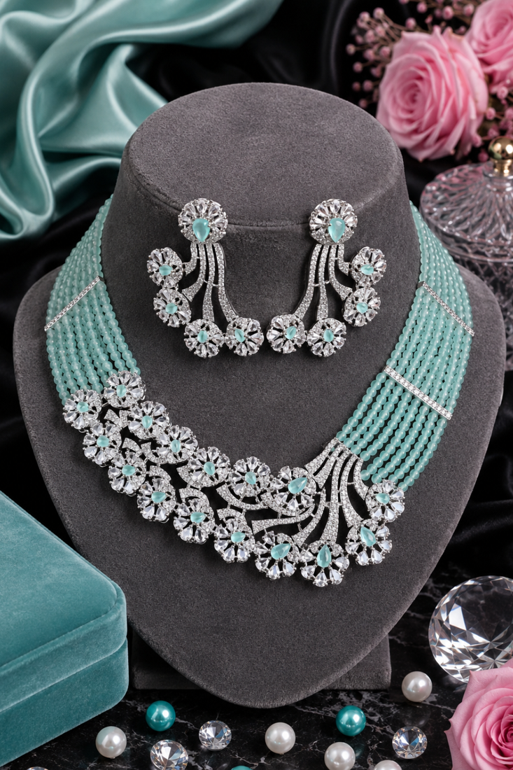 Mint Lagoon AD Necklace Ensemble