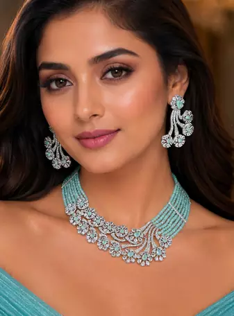 Mint Lagoon AD Necklace Ensemble