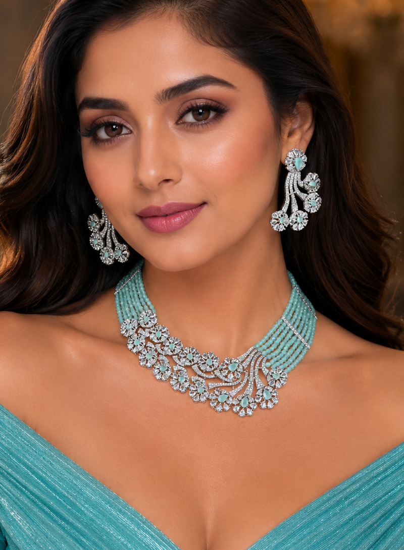 Mint Lagoon AD Necklace Ensemble